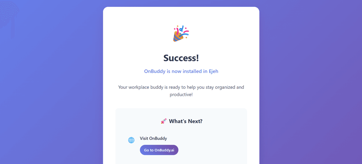 Slack installation success confirmation page